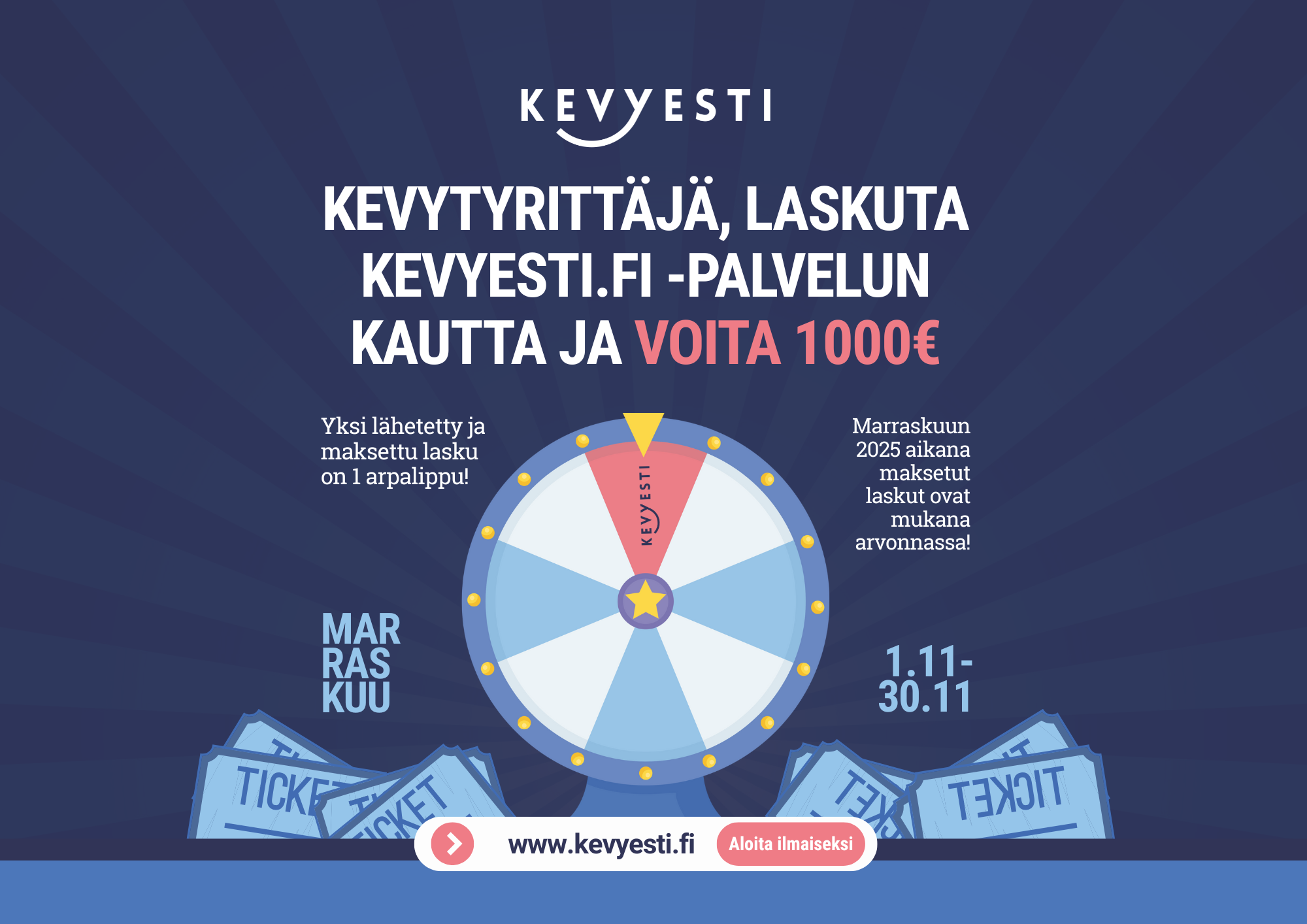 Laskuta Kevyesti.fi palvelun kautta ja voita 1000€